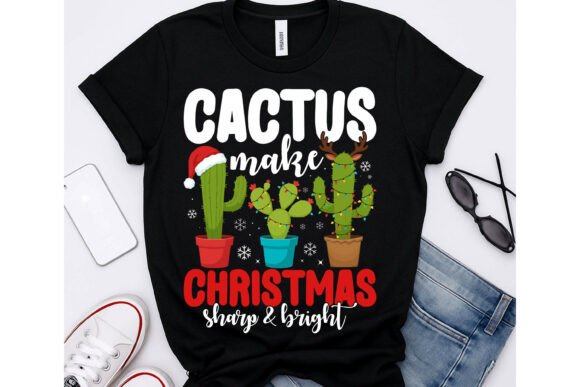 Cactus Christmas PNG: Graphics for T-Shirt Designs