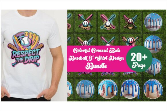 Colorful Crossed Bats Baseball Graphics for T-Shirt Designs
